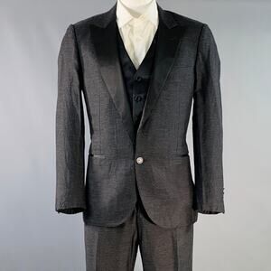 LANVIN Size 44 Regular Black Silk Cashmere Blend Peak Lapel Suit